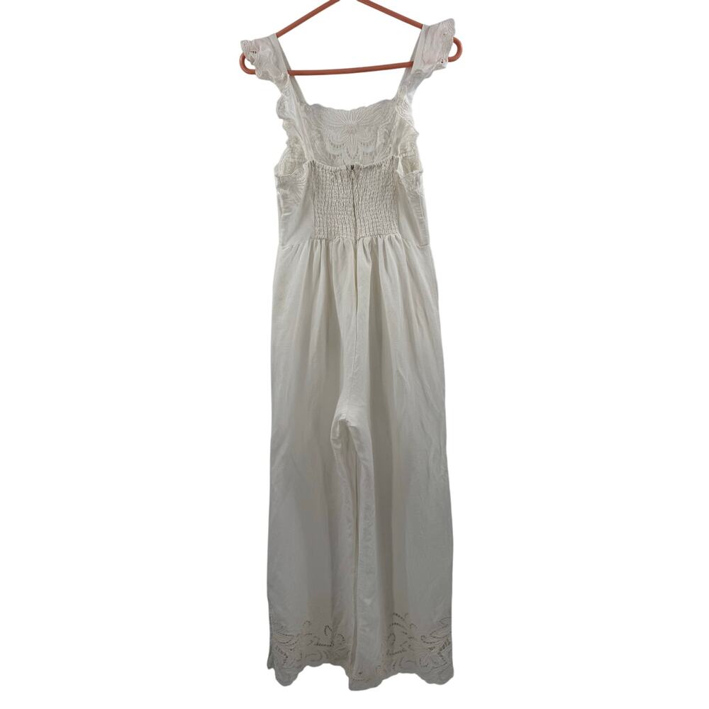 BY ANTHROPOLOGIE Jumpsuit SZ Extra Small NWT Linen Blend Ivory Eyelet Floral - Picture 5 of 16
